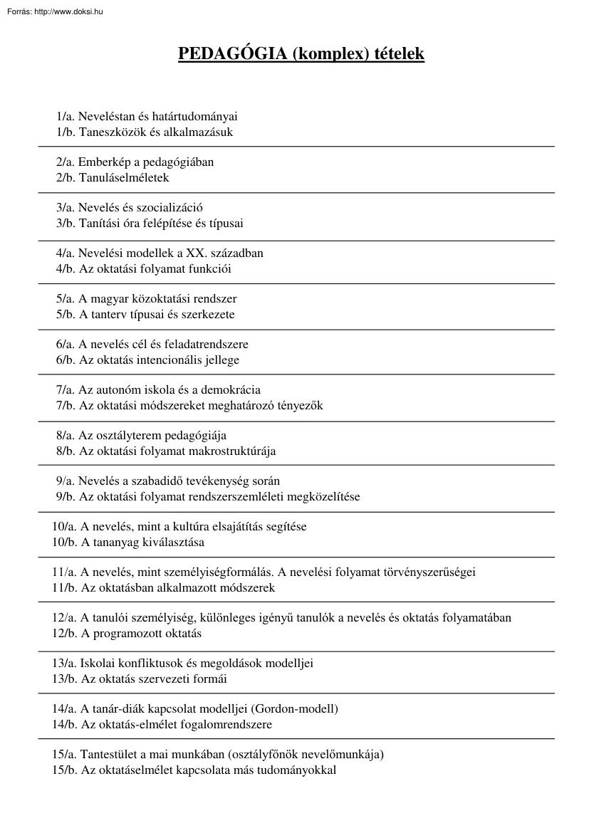 Pedagógia komplex tételek, 2000