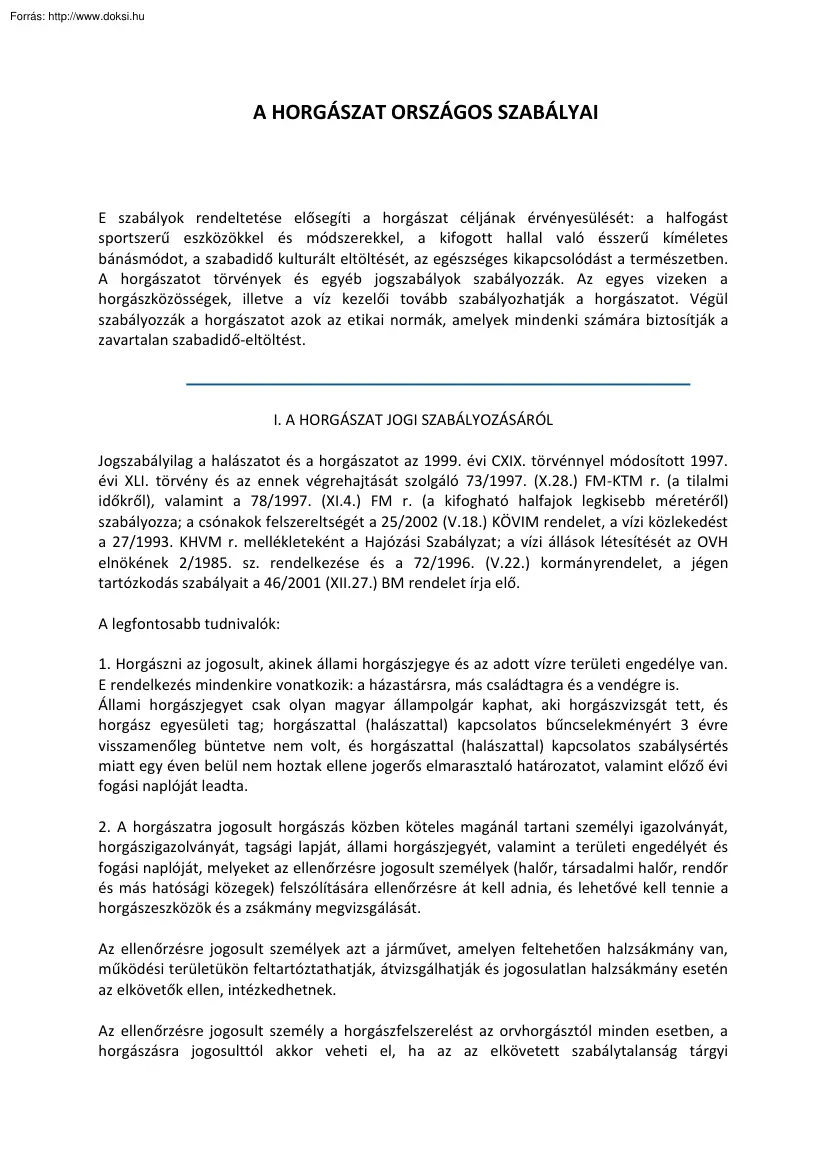 A horgászat országos szabályai