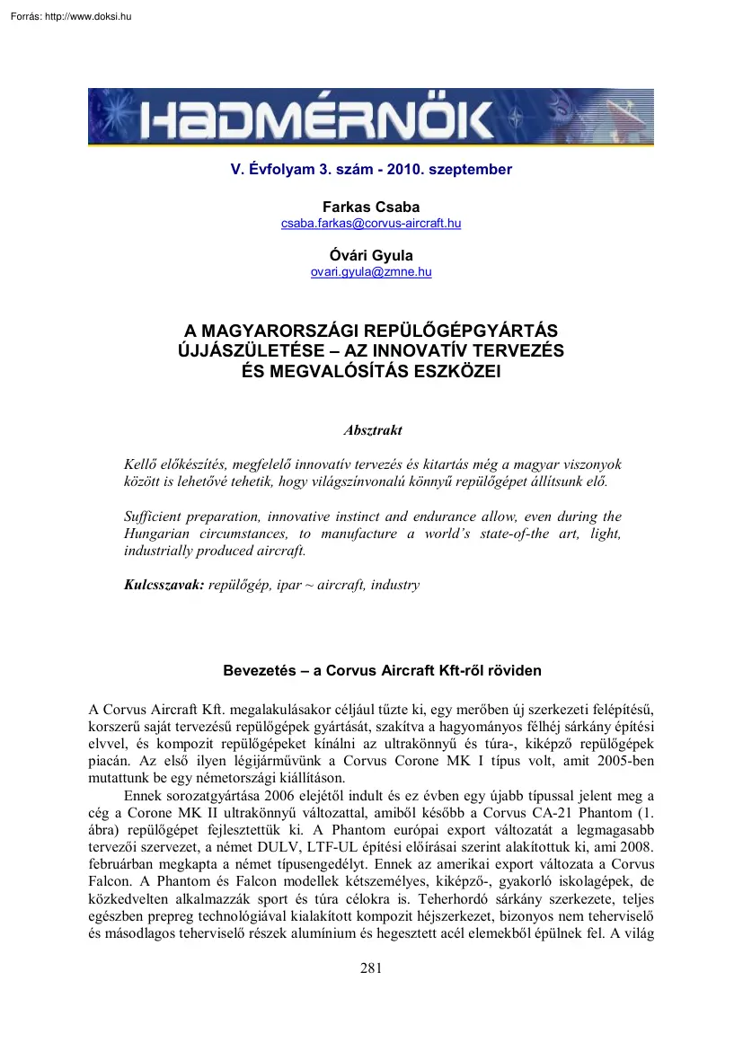 Farkas-Óvári - A magyarországi repülőgépgyártás újjászületése