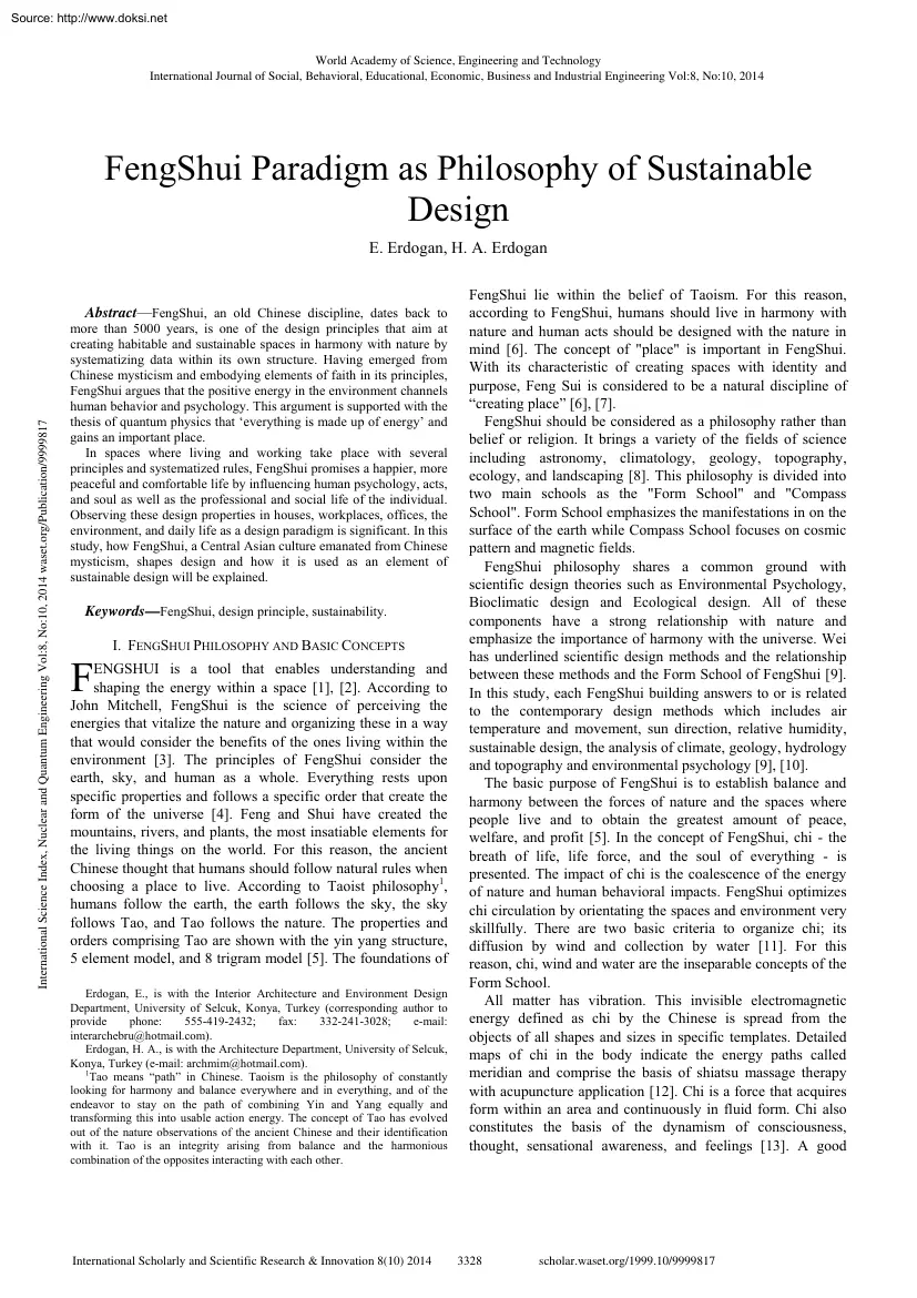 E. Erdogan - FengShui Paradigm as Philosophy of Sustainable Design