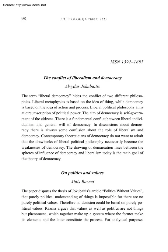 Alvydas Jokubaitis - The Conflict of Liberalism and Democracy