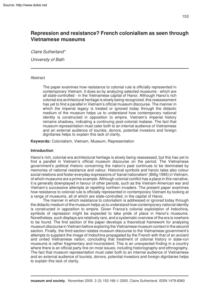 Claire Sutherland - Repression and Resistance, French Colonialism as seen through Vietnamese