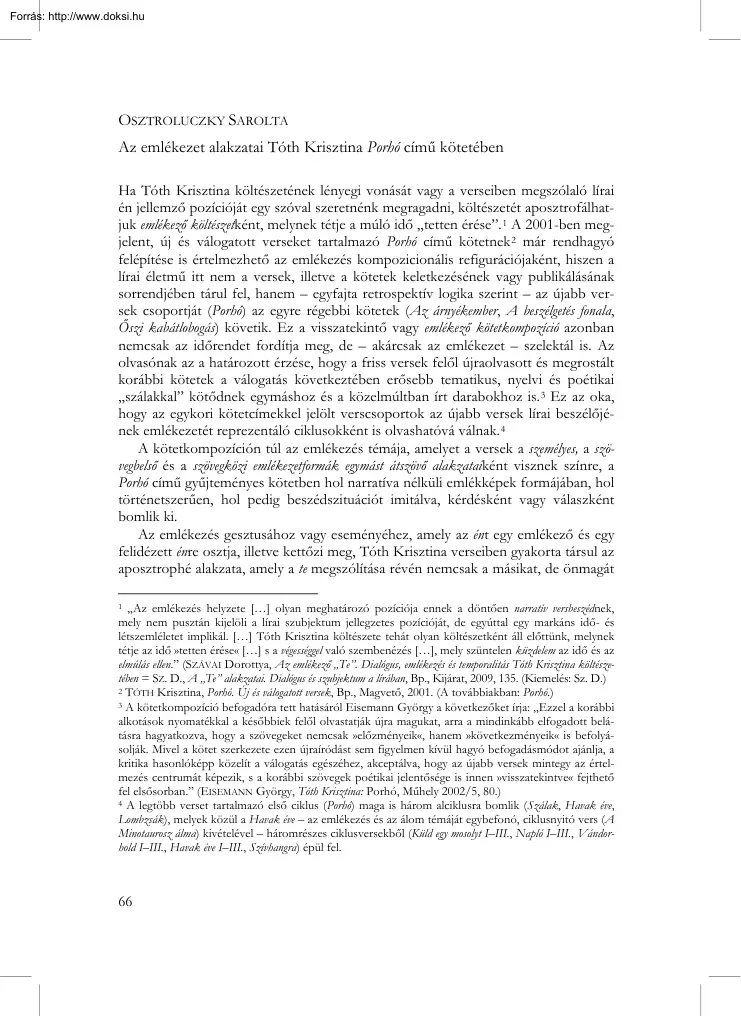 Osztroluczky Sarolta - Az emlékezet alakzatai Tóth Krisztina Porhó című kötetében