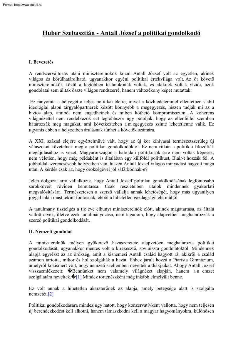 Huber Szebasztián - Antall József a politikai gondolkodó