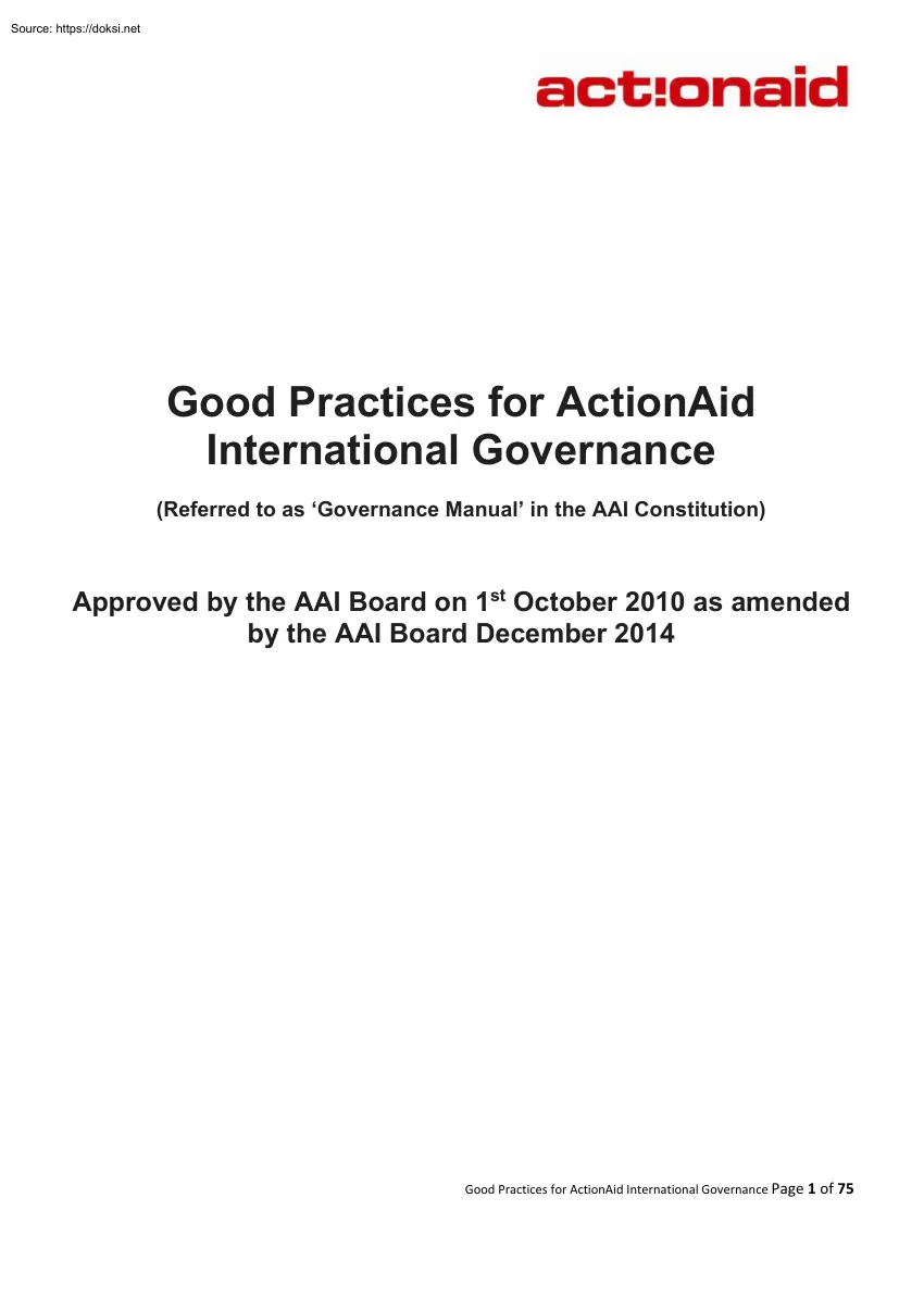 Good Practices for ActionAid International Governance