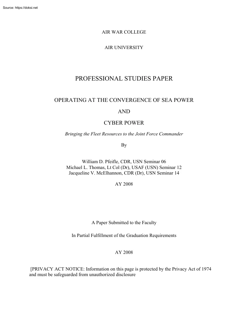 Operating at the Convergence of Sea Power and Cyber Power, Professional Studies Paper