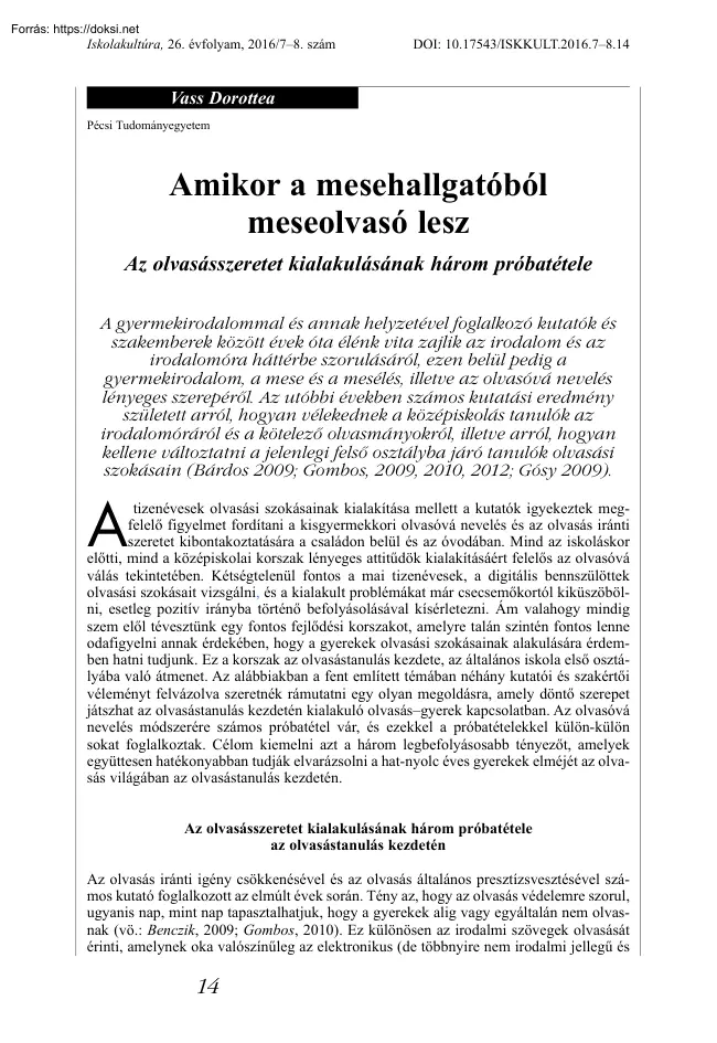 Vass Dorottea - Amikor a mesehallgatóból meseolvasó lesz