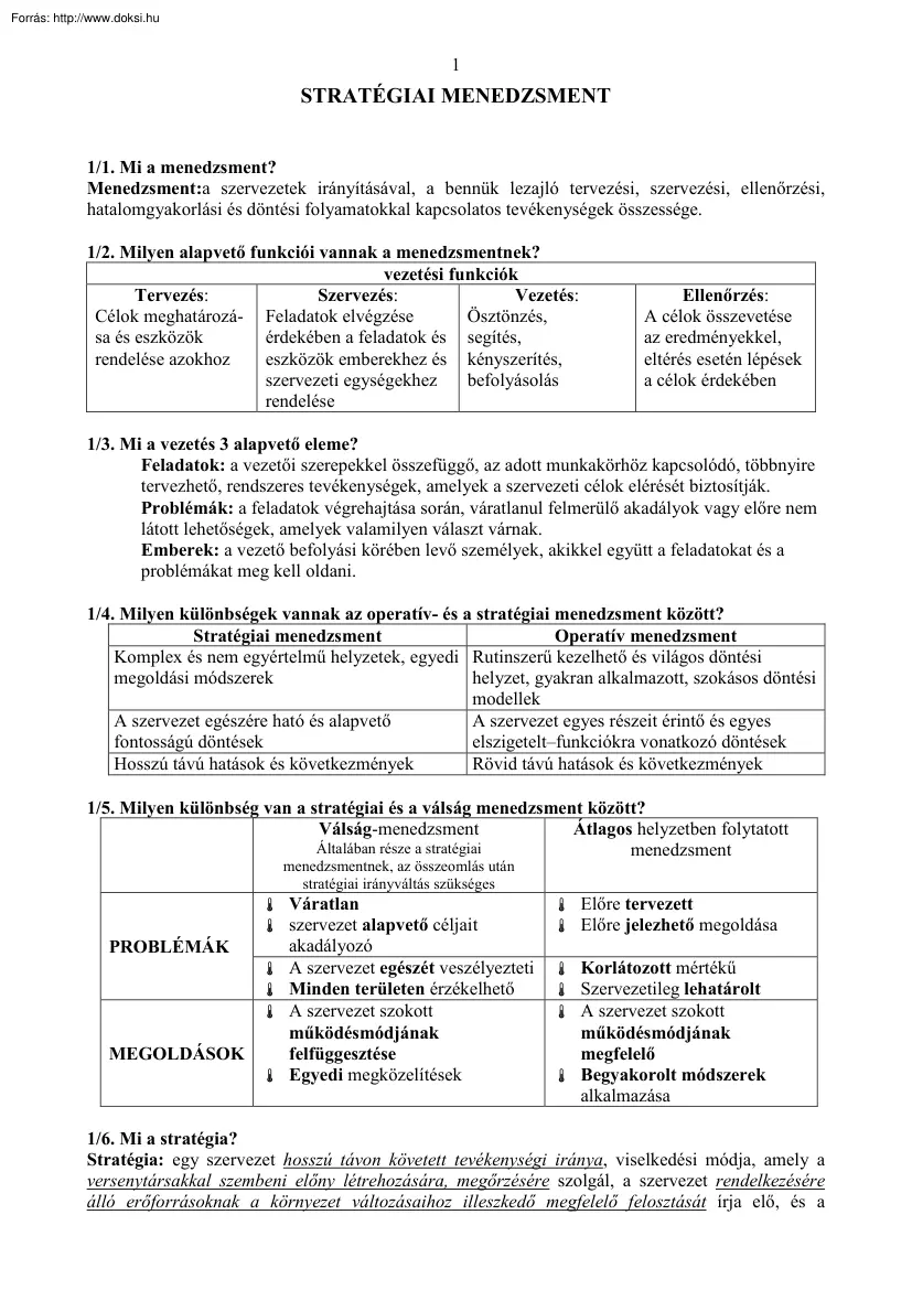 Stratégia menedzsment kérdések és válaszok