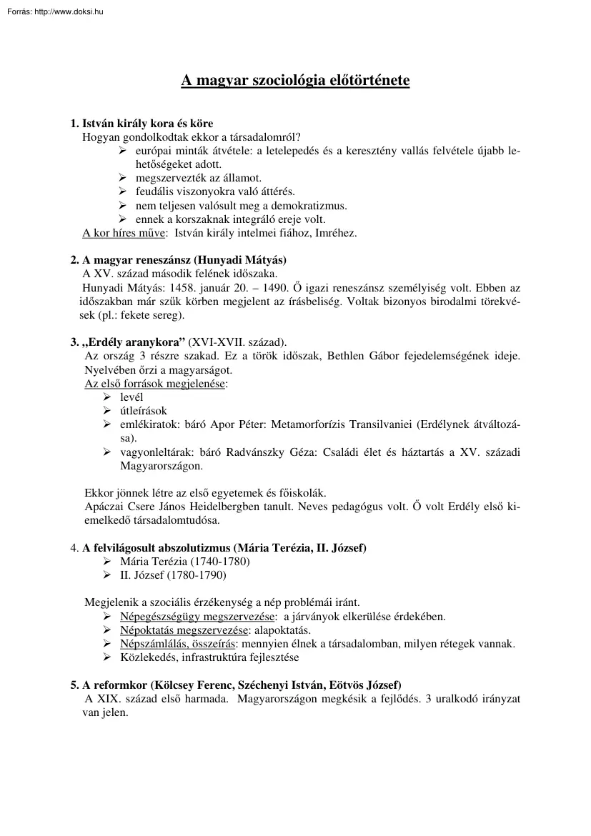 A magyar szociológia előtörténete