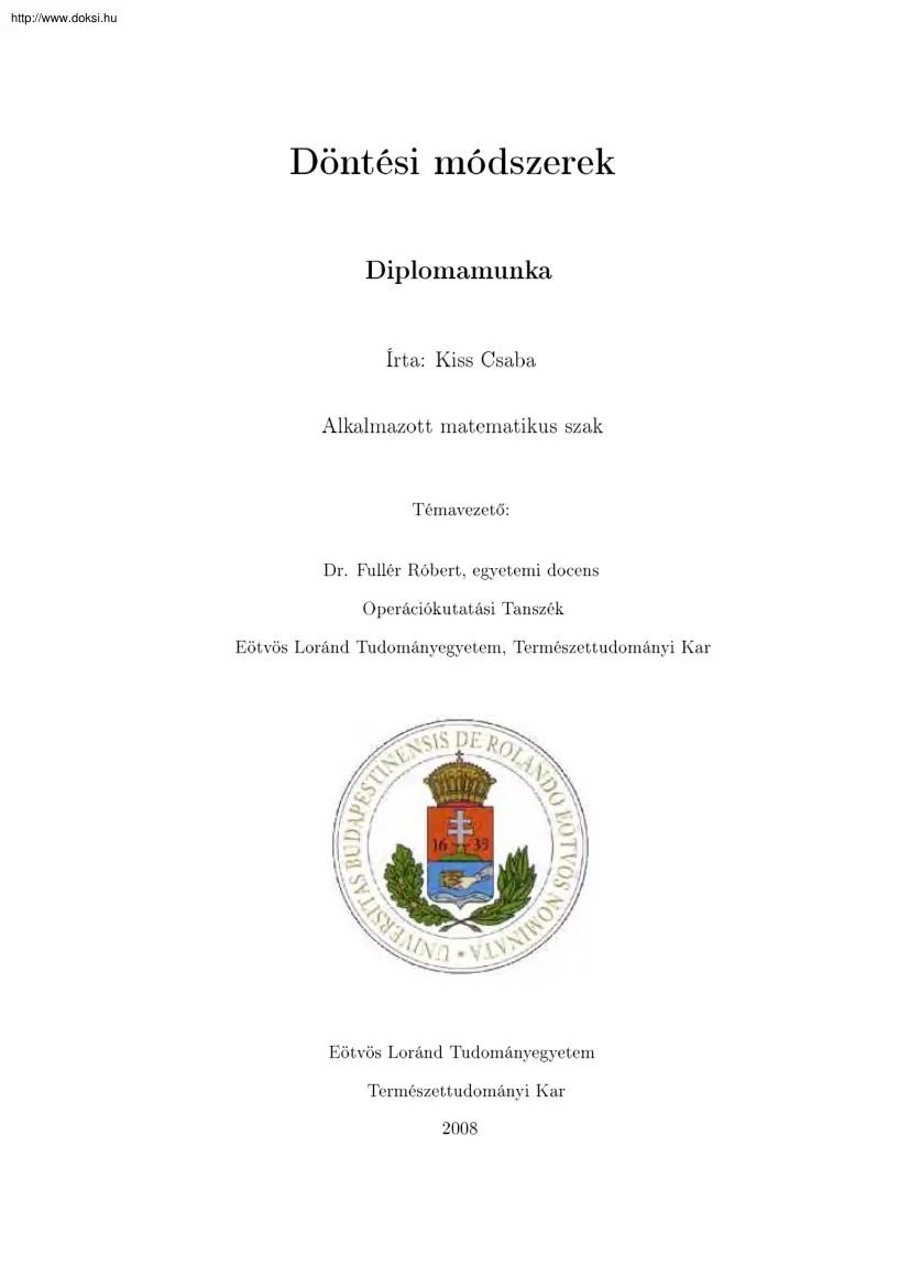 Kiss Csaba - Döntési módszerek, diplomamunka