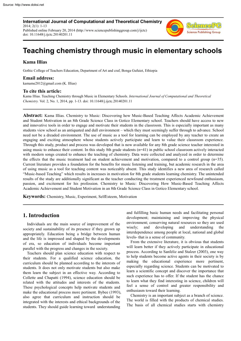 Kama Illias - Teaching Chemistry Through Music in Elementary Schools