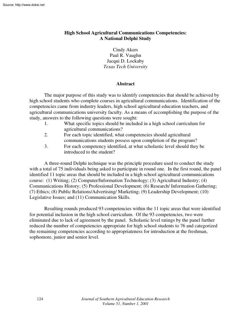 Akers-Vaughn-Lockaby - High School Agricultural Communications Competencies, A National Delphi