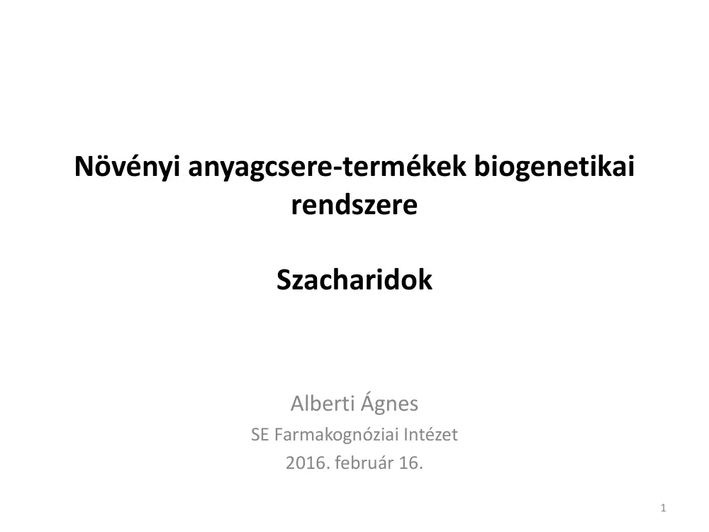 Alberti Ágnes - Szacharidok