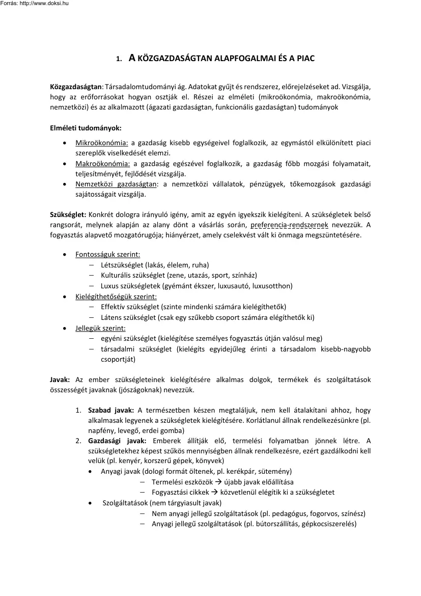 A közgazdaságtan alapfogalmai és a piac