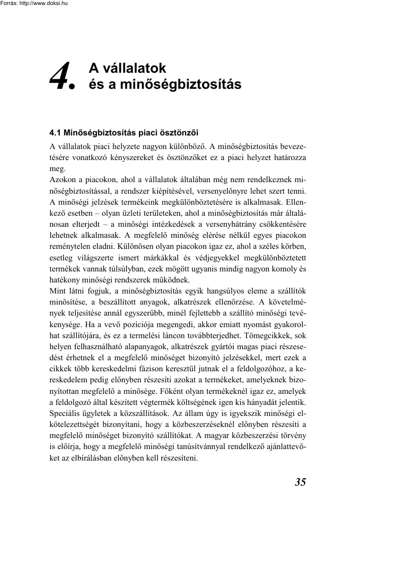 A vállalatok és a minőségbiztosítás