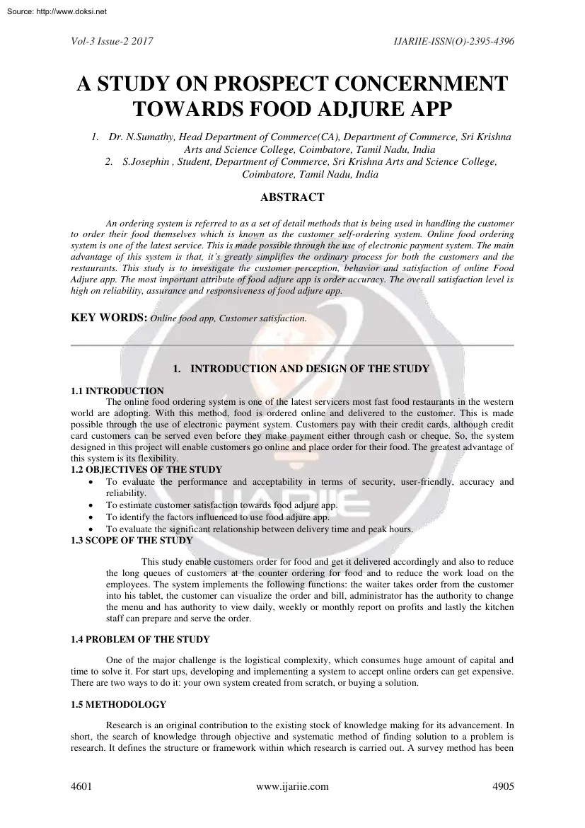 A Study on Prospect Concernment Towards Food Adjure App