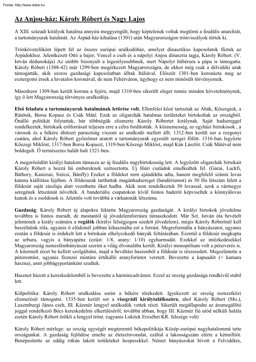 Az Anjou-ház, Károly Róbert és Nagy Lajos