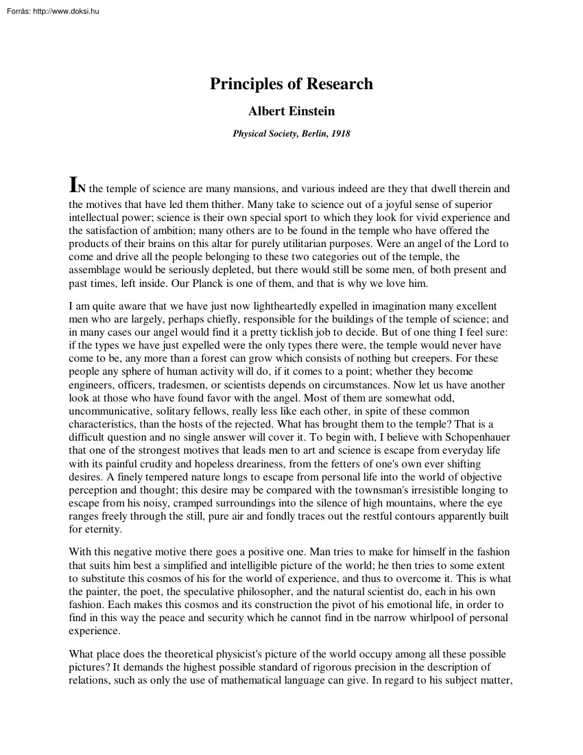 Albert Einstein - Principles Of Research
