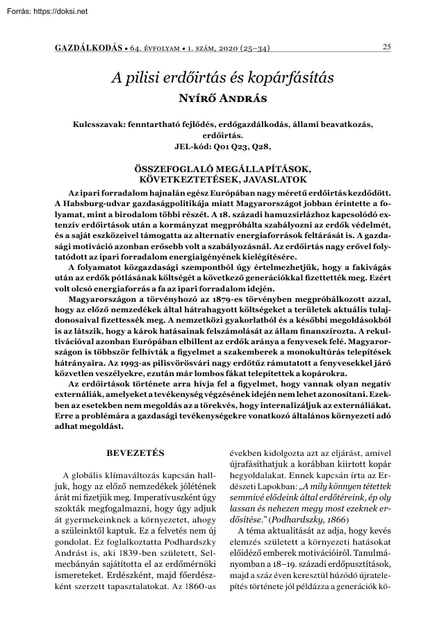 Nyírő András - A pilisi erdőirtás és kopárfásítás
