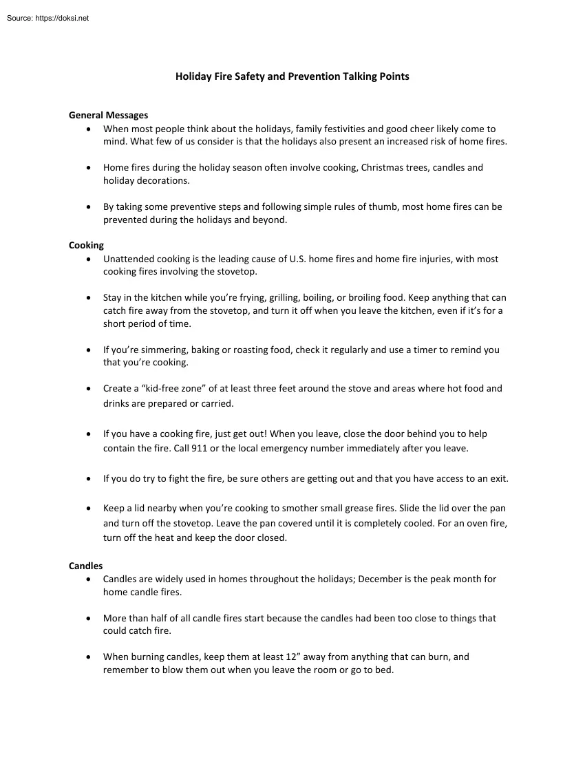 Holiday Fire Safety and Prevention Talking Points