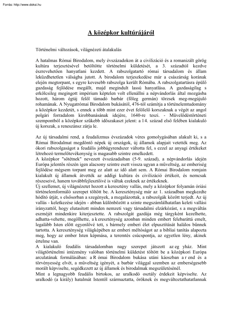 A középkor kultúrájáról