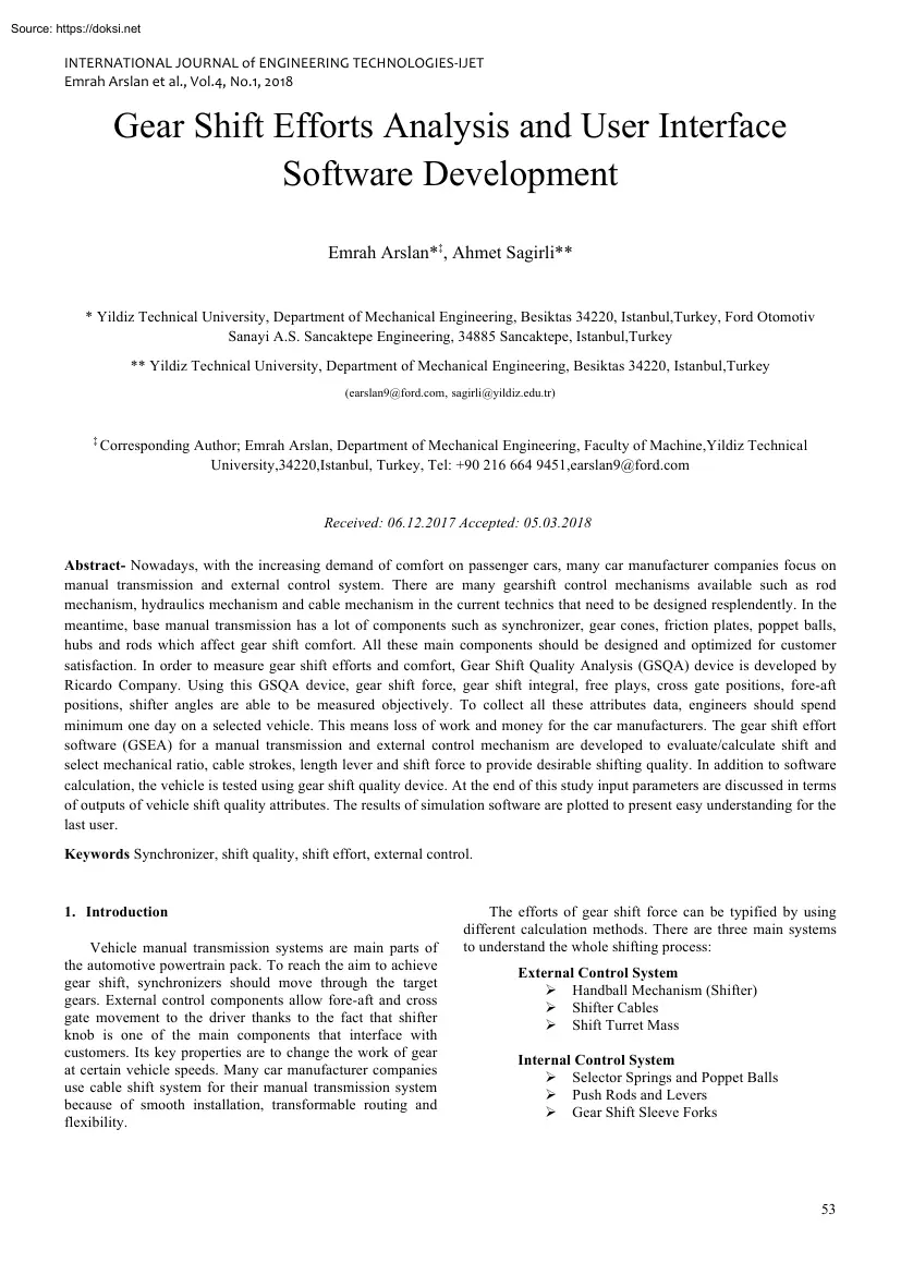 Arslan-Sagirli - Gear Shift Efforts Analysis and User Interface Software Development