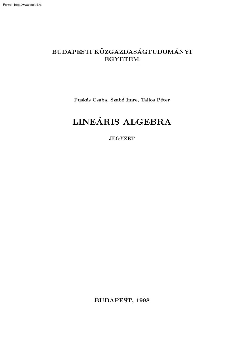 BKÁE Puskás-Szabó-Tallos - Lineáris algebra