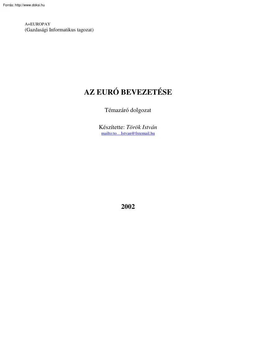 Török István - Az euró bevezetése