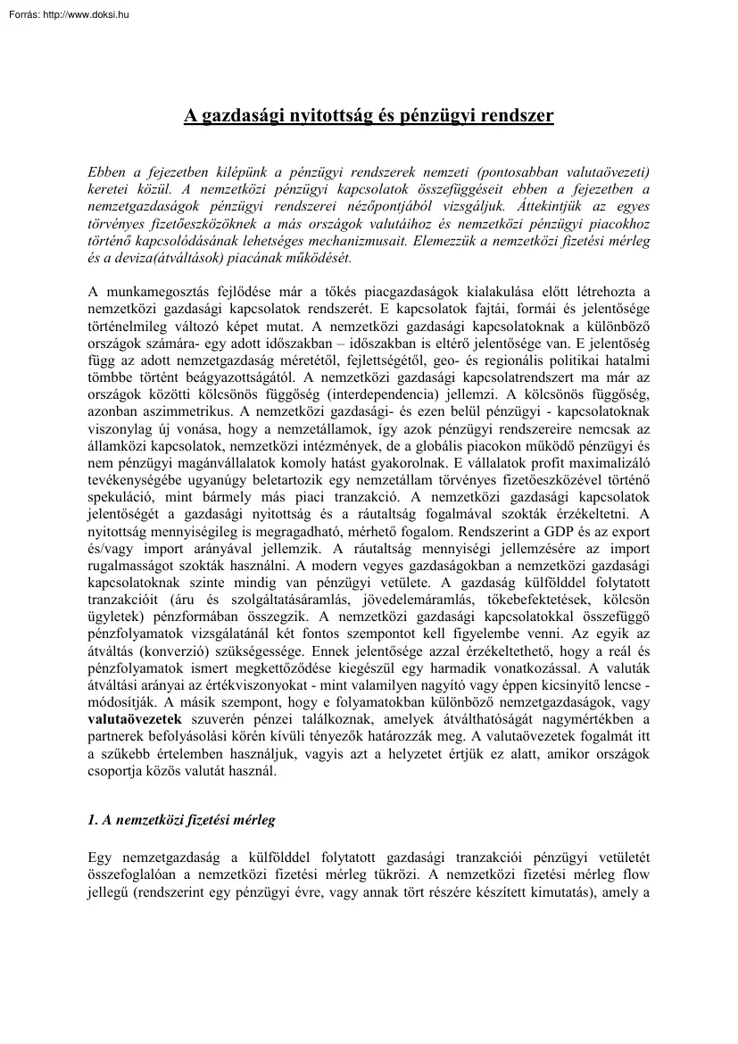 A gazdasági nyitottság és pénzügyi rendszer