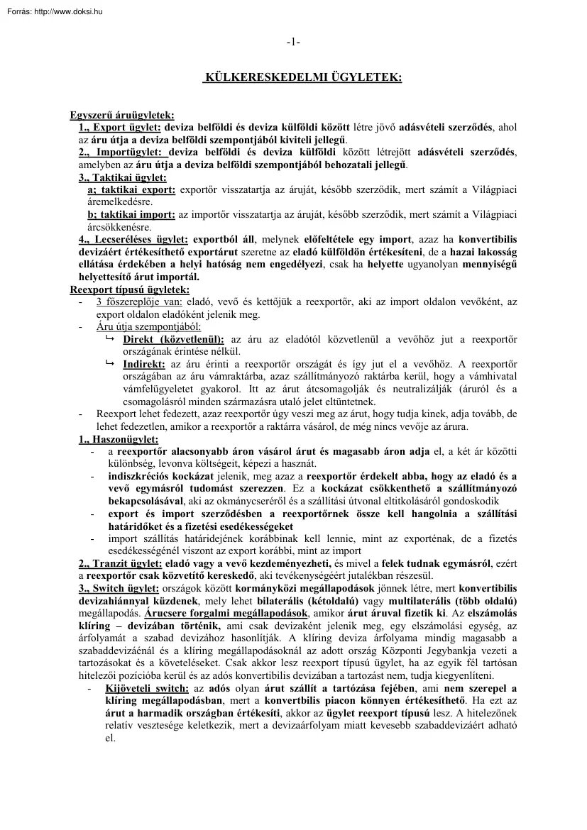 Külkereskedelmi ügyletek