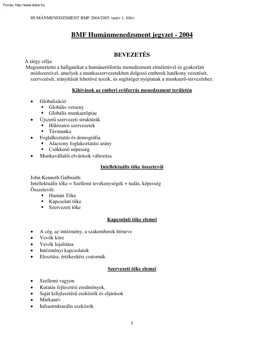 BMF Humánmenedzsment jegyzet, 2004