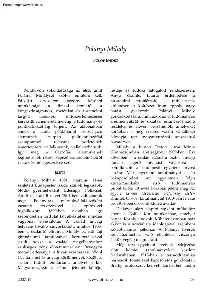 Fülöp Endre - Polányi Mihály