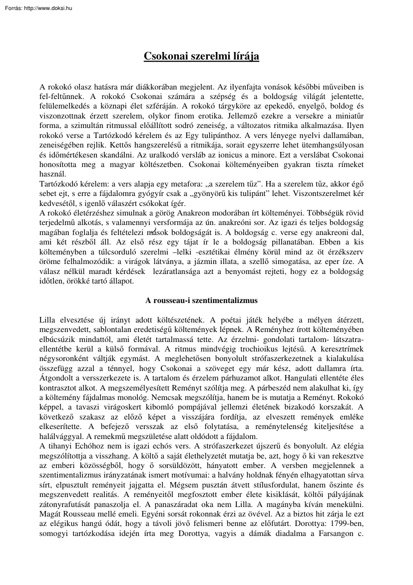 Csokonai Vitéz Mihály szerelmi lírája