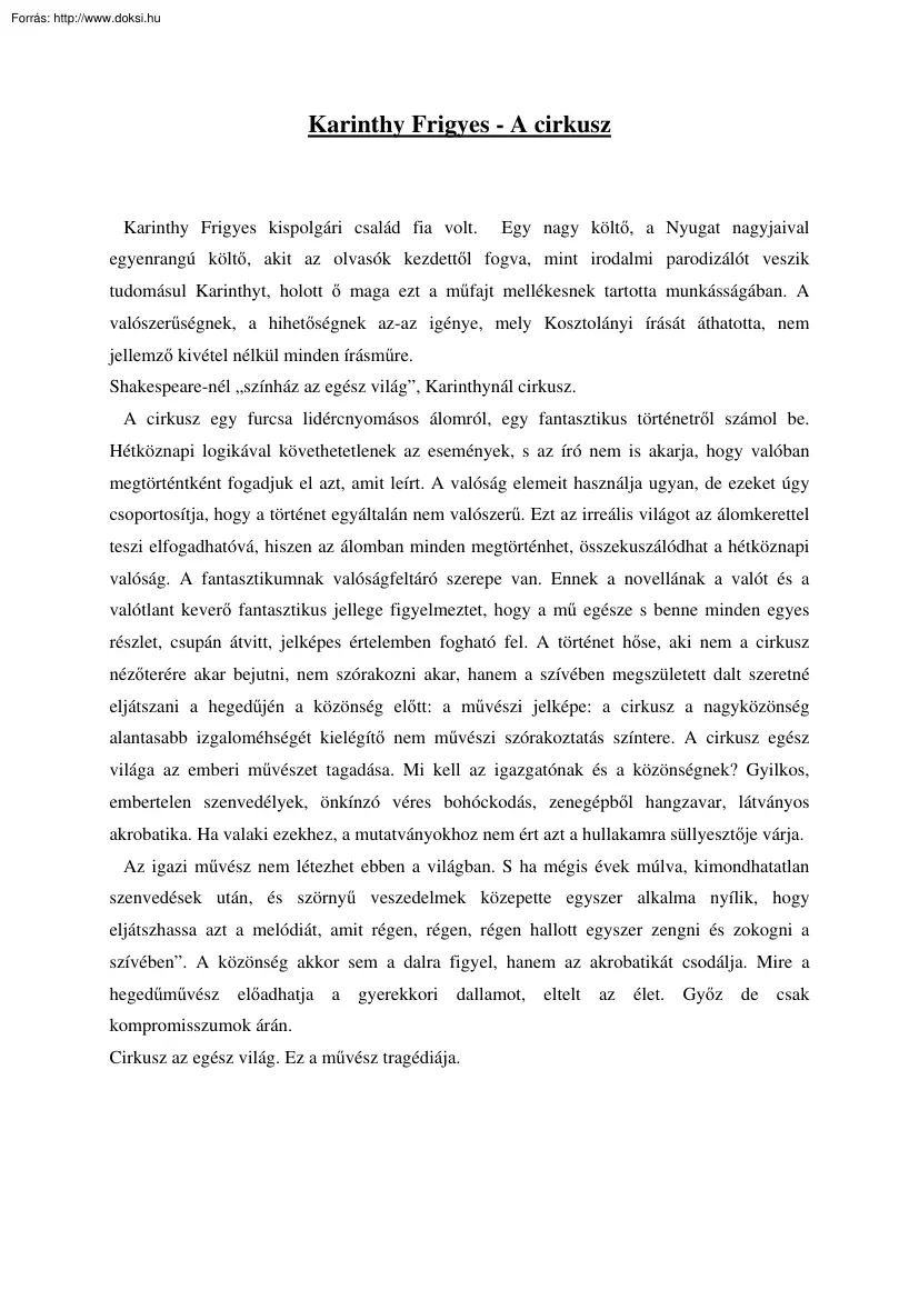 Karinthy Frigyes - A cirkusz