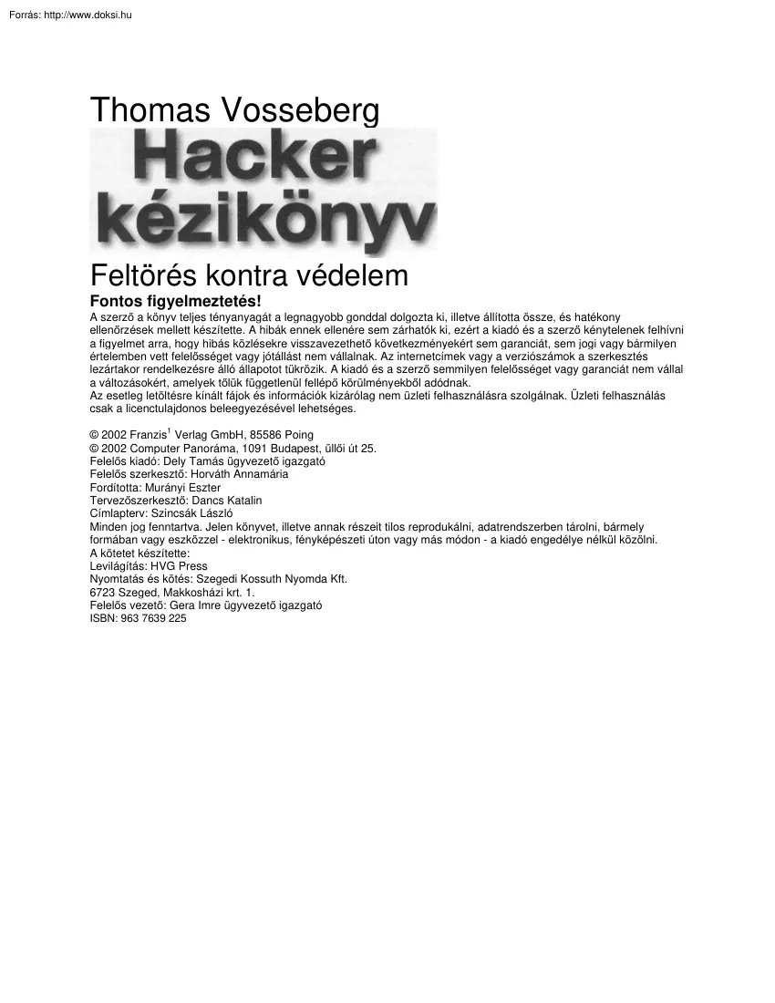 Thomas Vosseberg - Hacker kézikönyv
