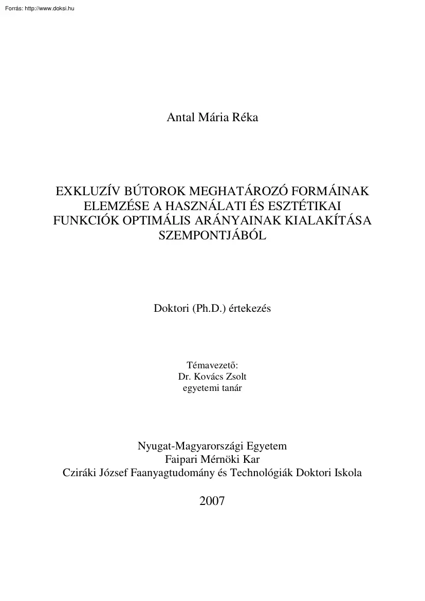 Antal Mária Réka - Exkluzív bútorok meghatározó formáinak elemzése