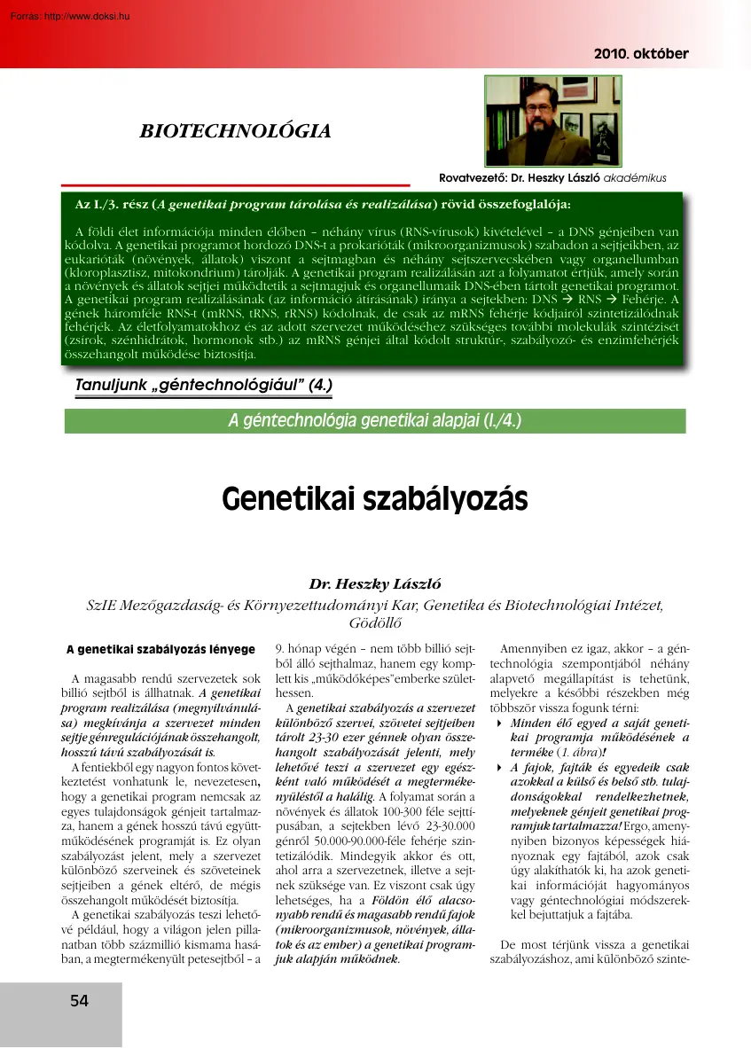 Dr. Heszky László - Genetikai szabályozás