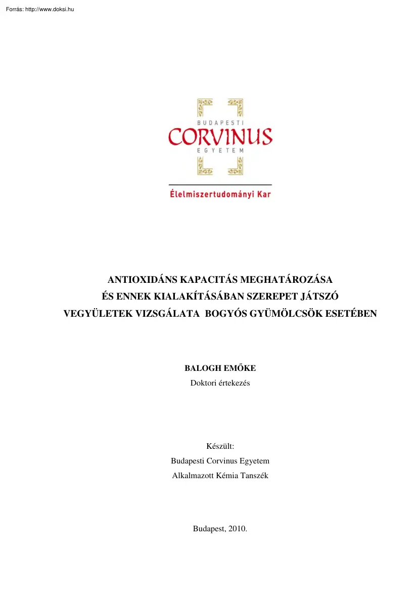 Balogh Emőke - Antioxidáns kapacitás meghatározása