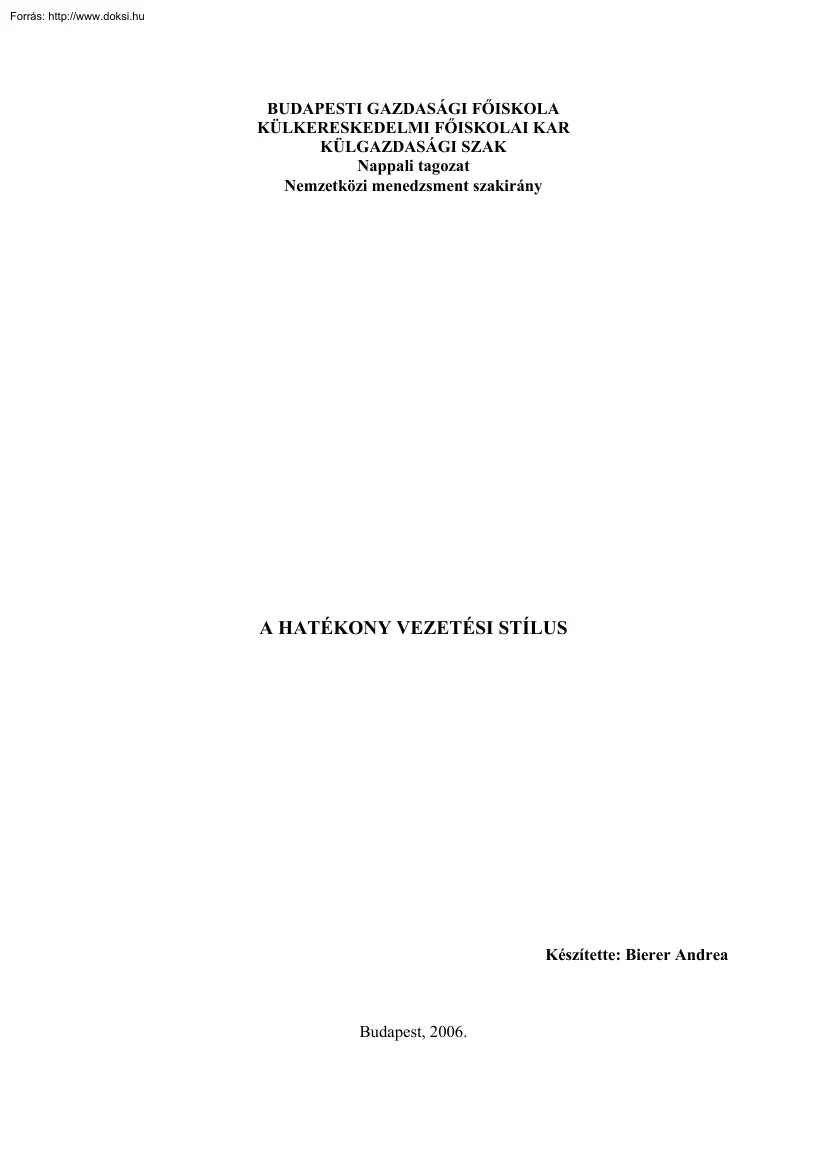 Bierer Andrea - A hatékony vezetési stílus