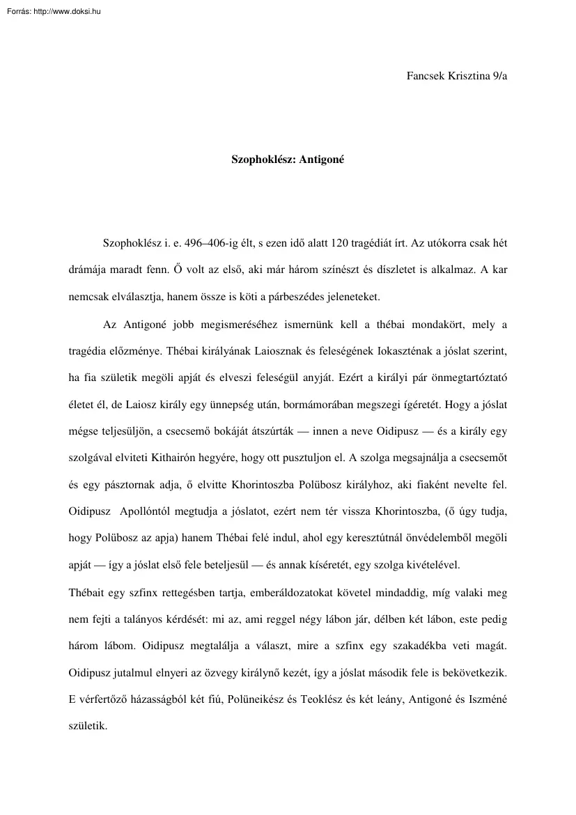 Fancsek Krisztina - Szophoklész-Antigoné