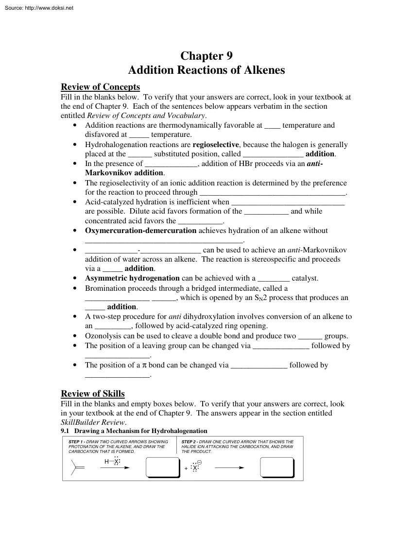 Addition Reactions of Alkenes