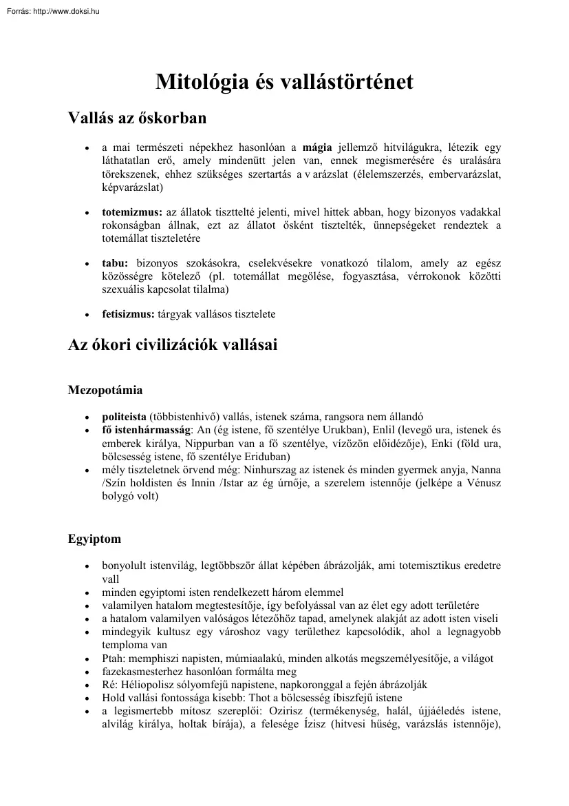 Mitológia és vallástörténet