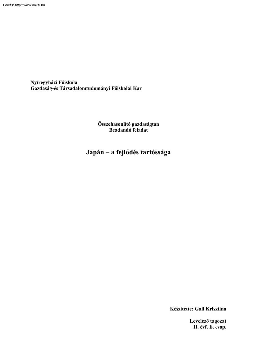 Gali Krisztina - Japán és a fejlődés tartóssága