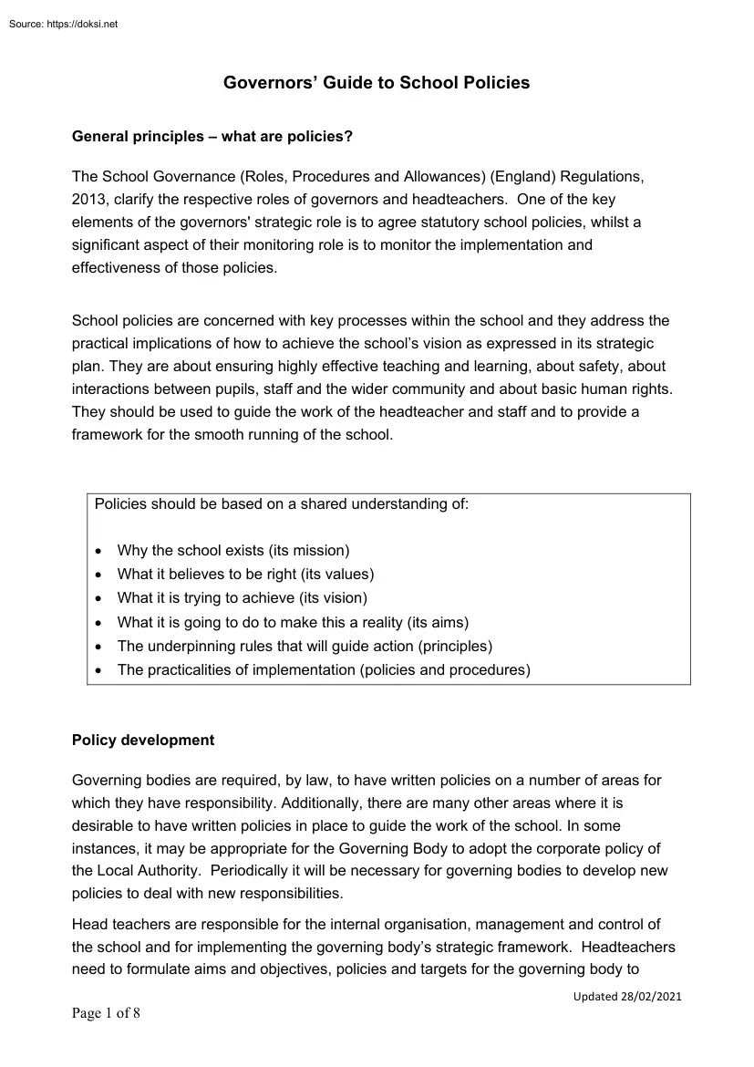 Governors Guide to School Policies