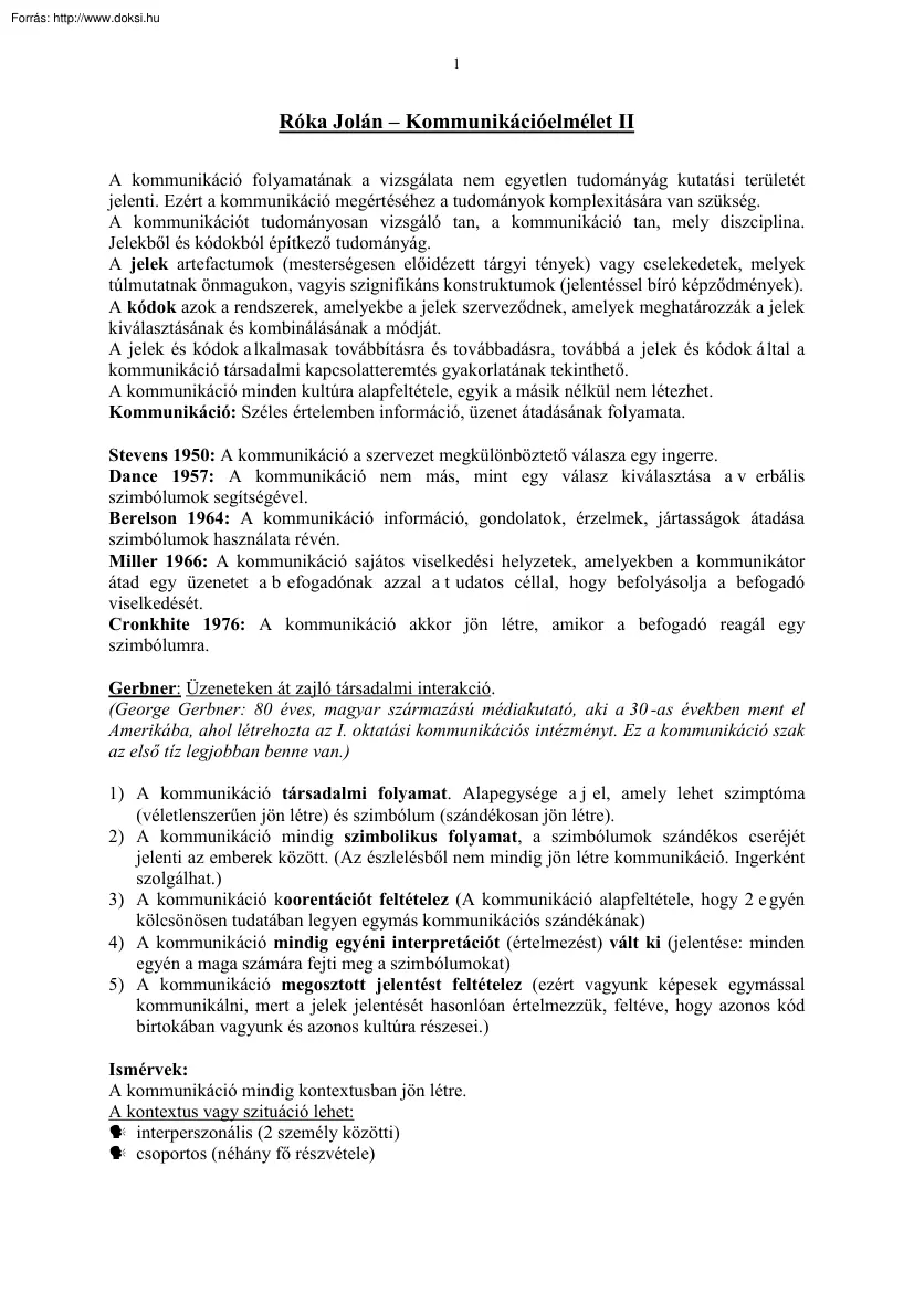 Róka Jolán - Kommunikációelmélet II
