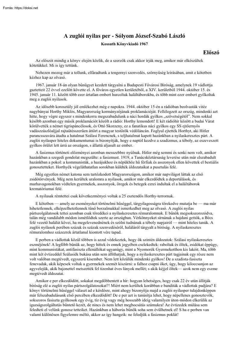 Sólyom-Szabó - A zuglói nyilas per