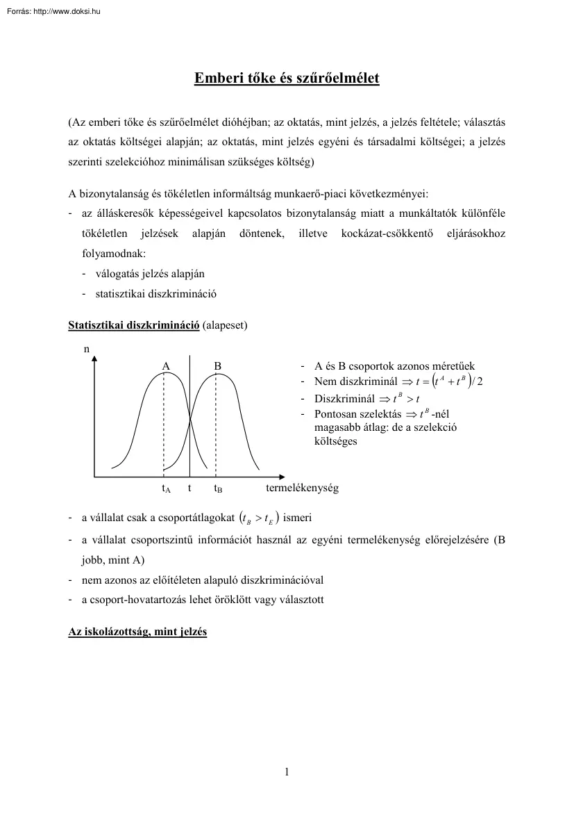 Emberi tőke és szűrőelmélet