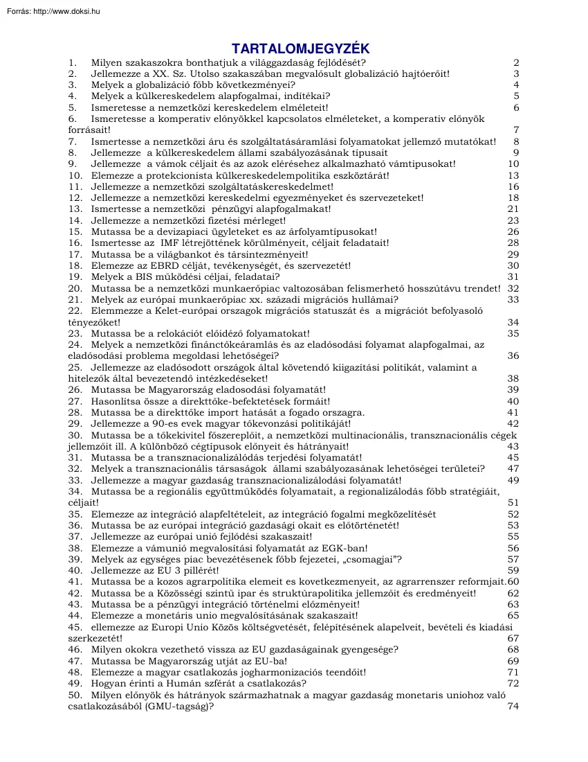 Világgazdaságtan és EU tételek, 2003