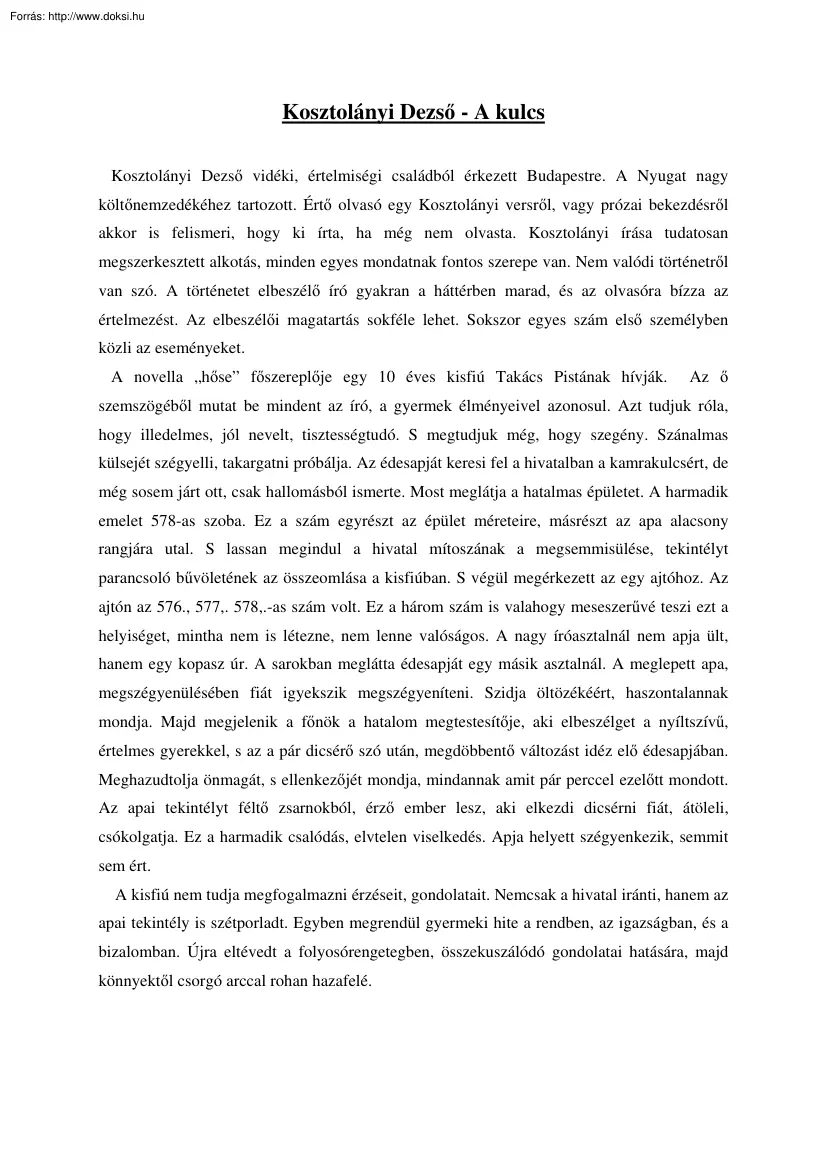 Kosztolányi Dezső - A kulcs