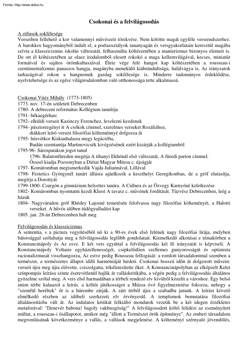 Csokonai és a felvilágosodás